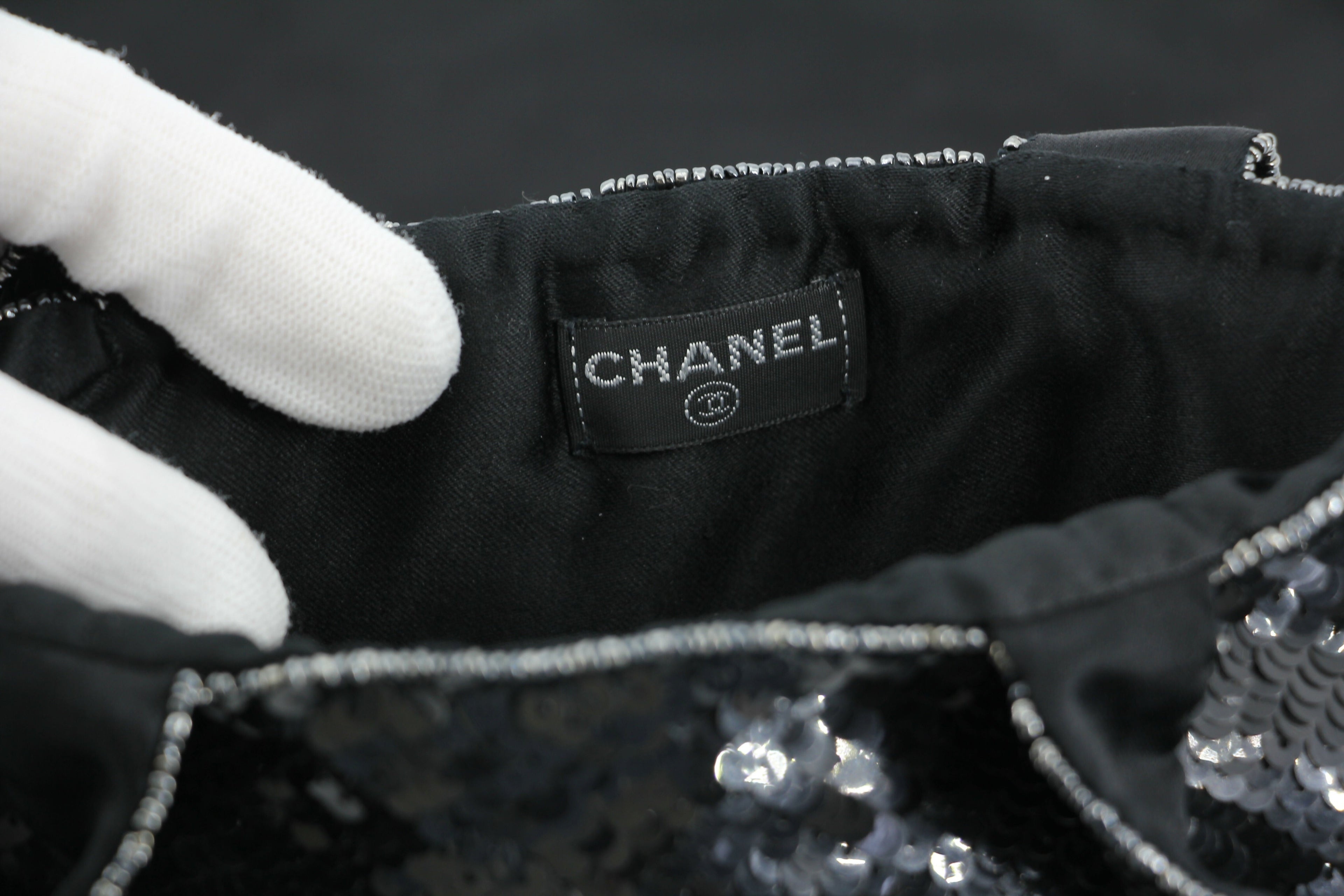 Chanel Coco Mark Metallic Black Sequin Tote Bag