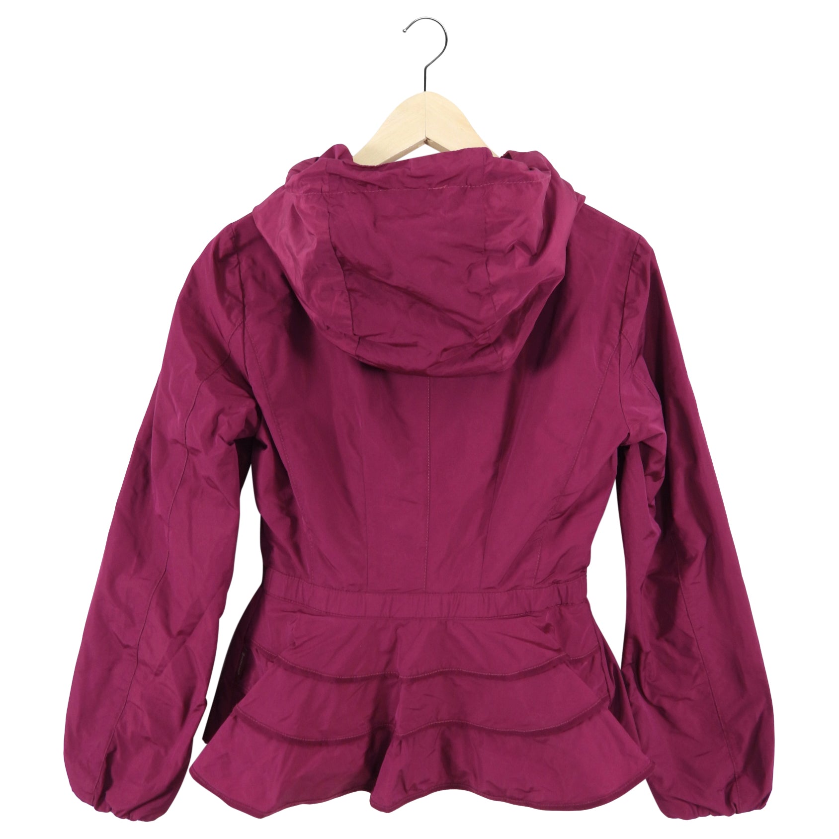 Moncler Gazonette Magenta Light Spring Hooded Ruffle Jacket - XS / 2
