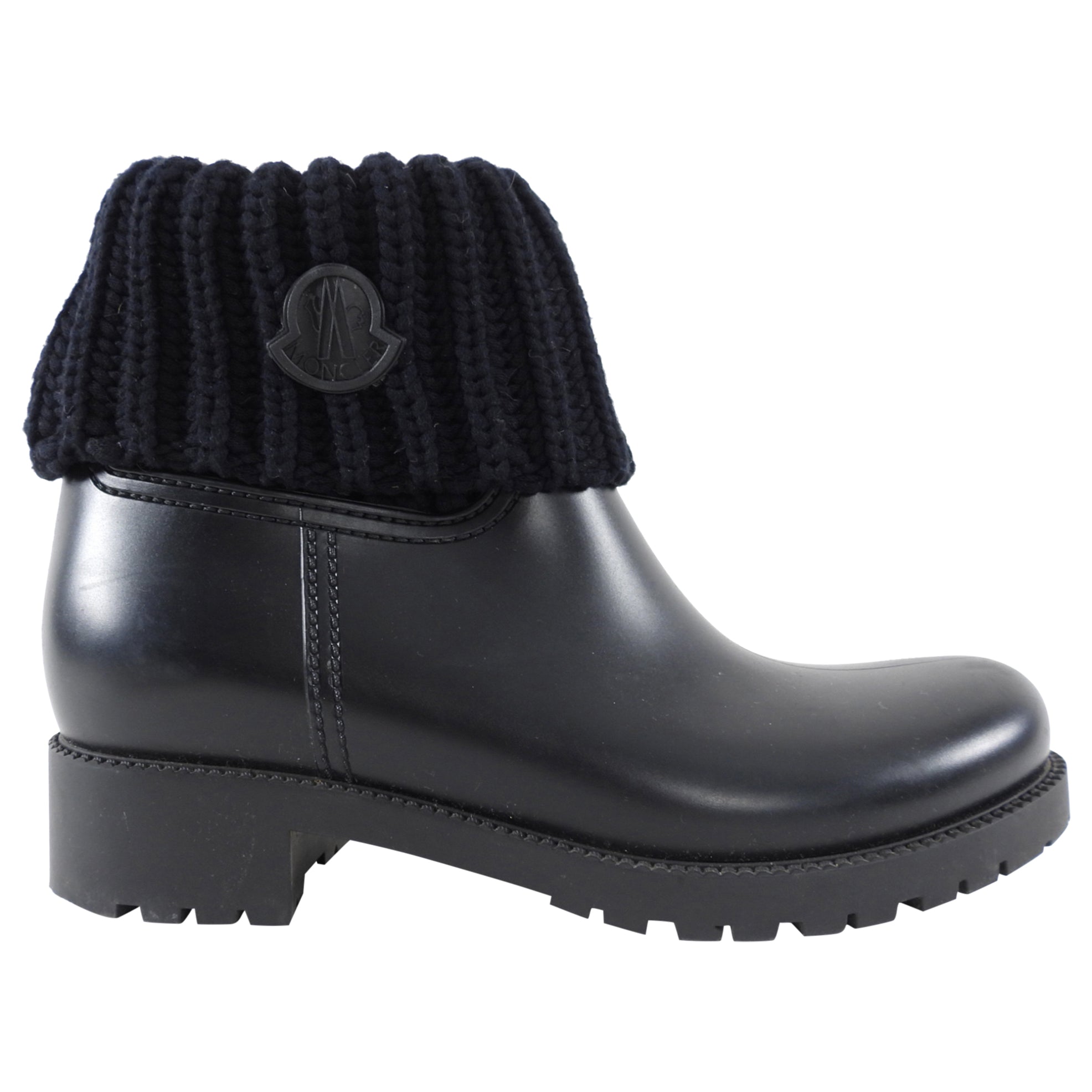 Moncler Black Rubber Rain Boot with Knit Tops - 8