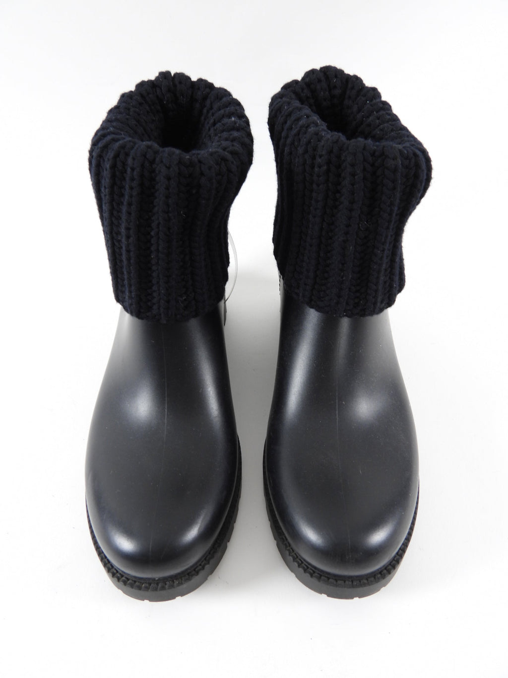Moncler Black Rubber Rain Boot with Knit Tops - 8