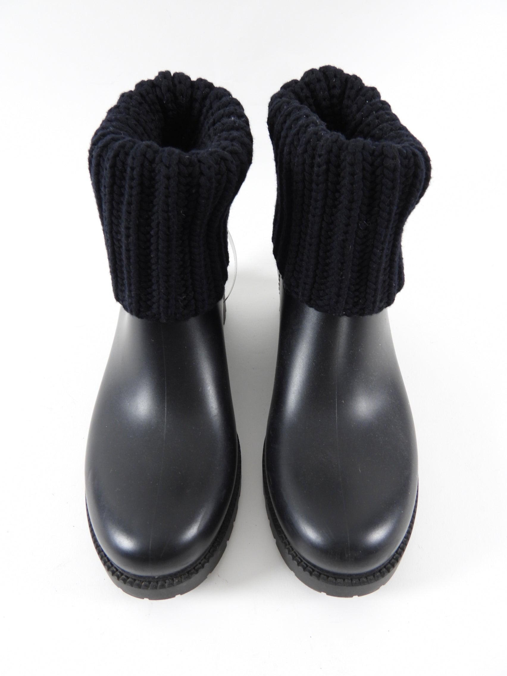 Moncler Black Rubber Rain Boot with Knit Tops - 8