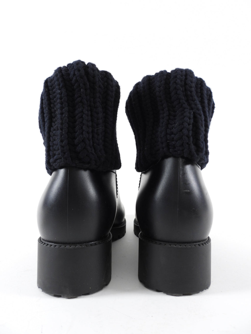 Moncler Black Rubber Rain Boot with Knit Tops - 8