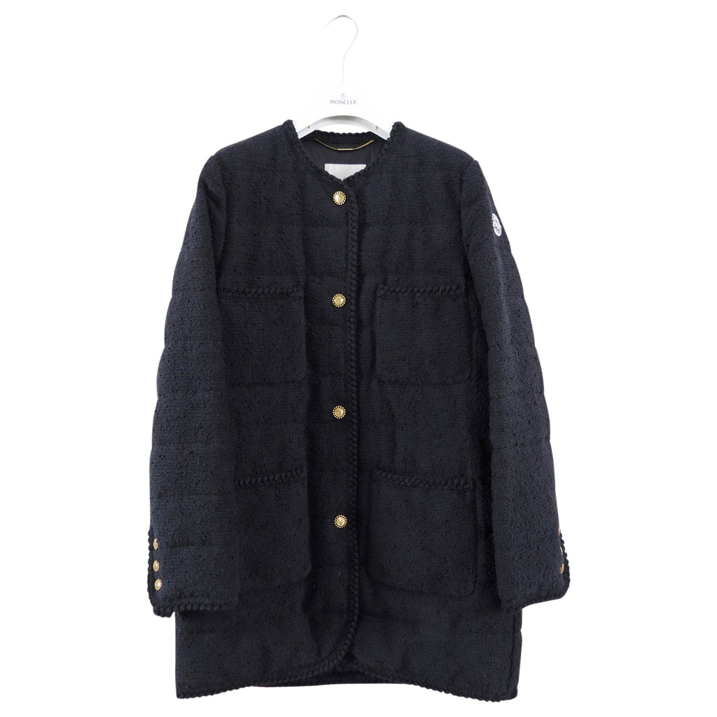 Moncler Black Epafo Tweed Padded Coat with Gold Buttons - 2 (6/8)