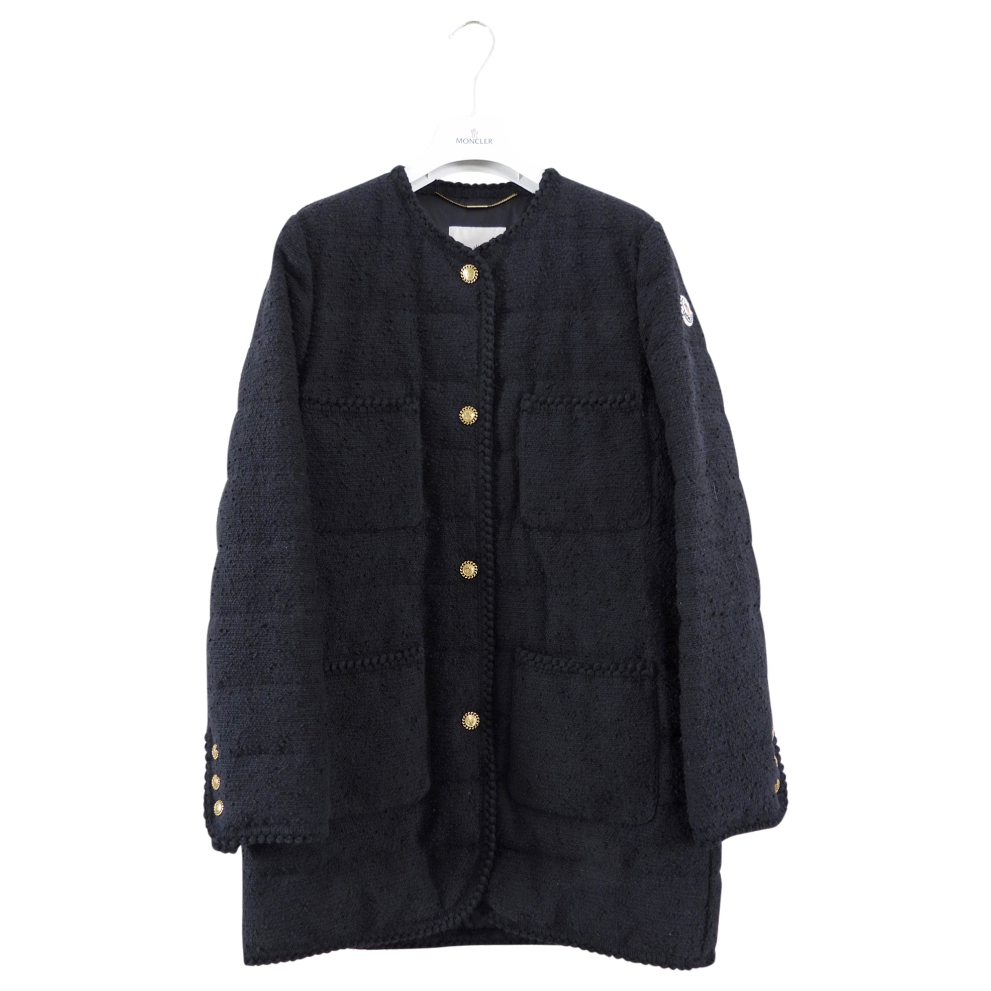 Moncler Black Epafo Tweed Padded Coat with Gold Buttons - 2 (6/8)
