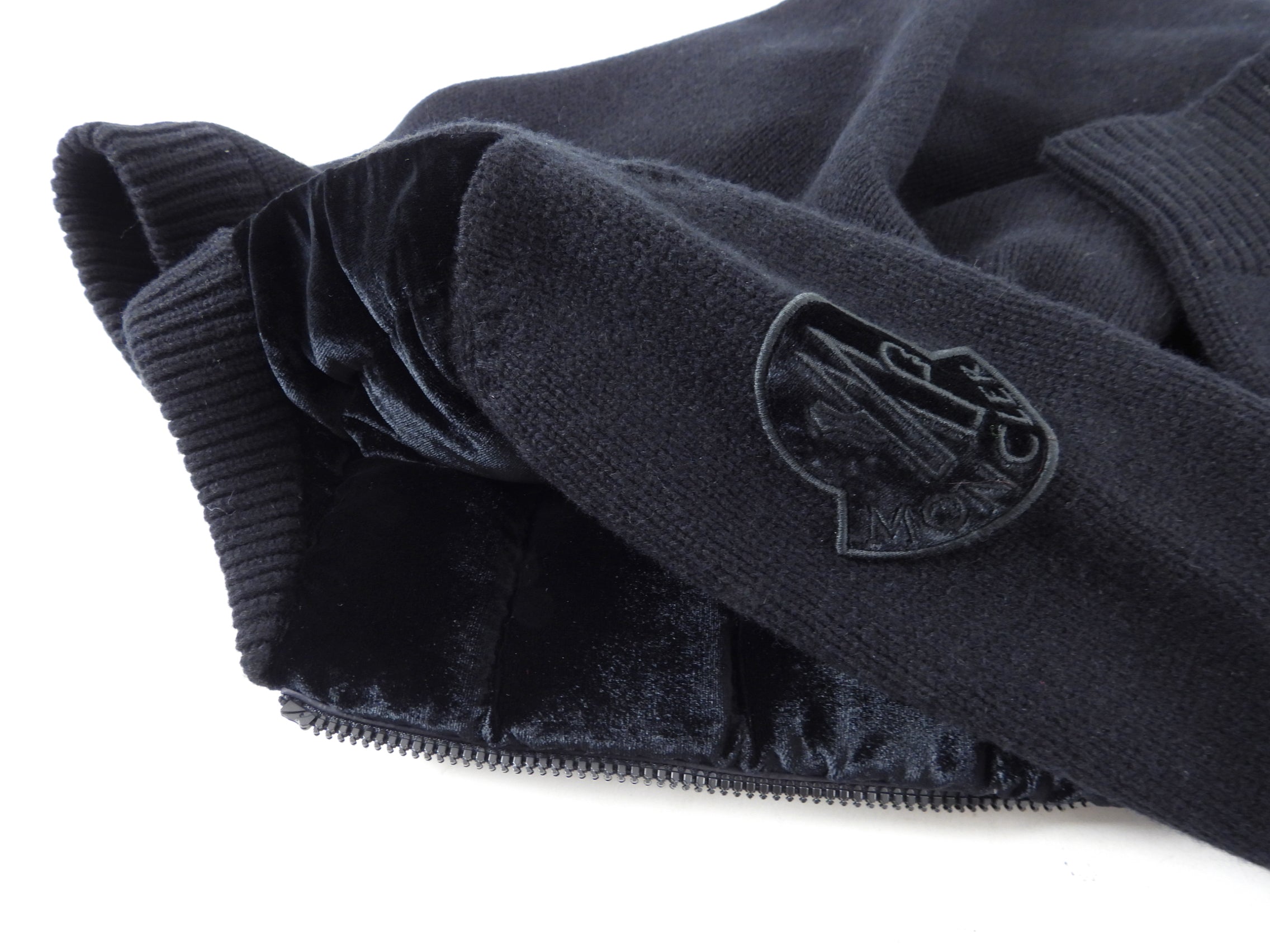 Moncler Black Velvet and Wool Quilted Maglione igan - S