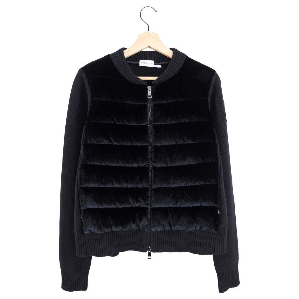 Moncler Black Velvet and Wool Quilted Maglione igan - S