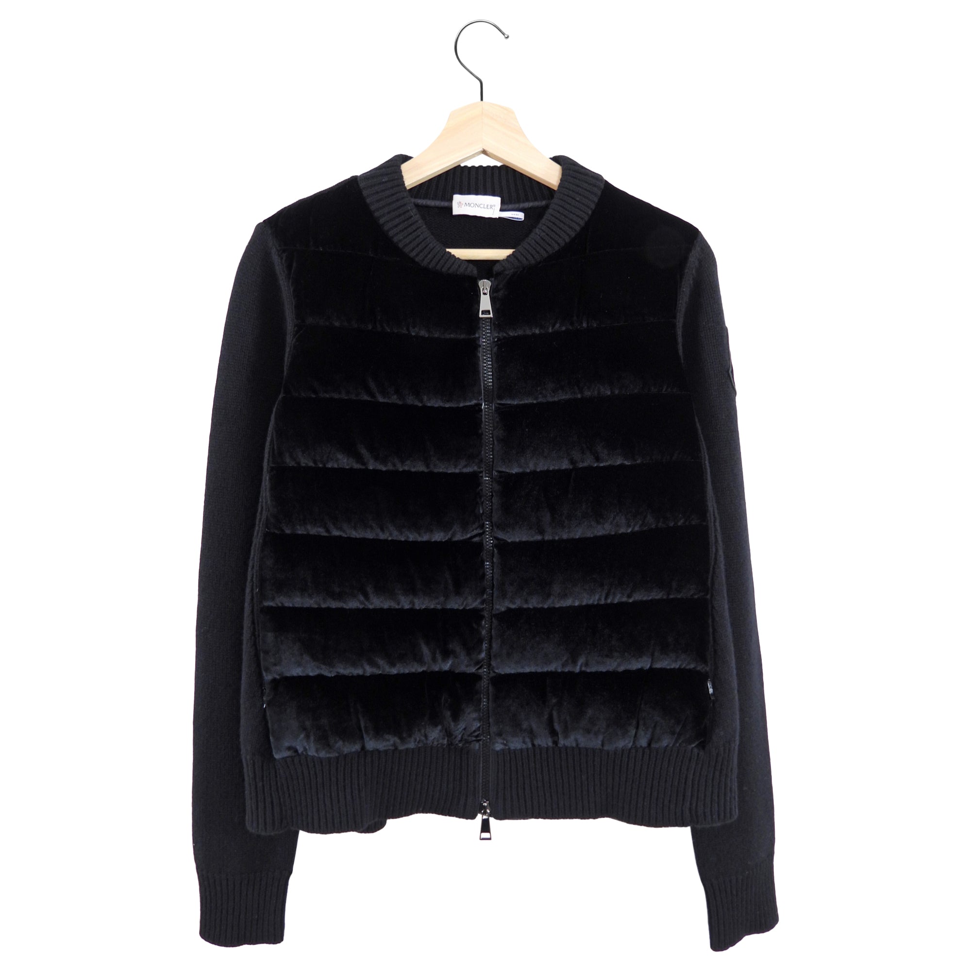 Moncler Black Velvet and Wool Quilted Maglione igan - S