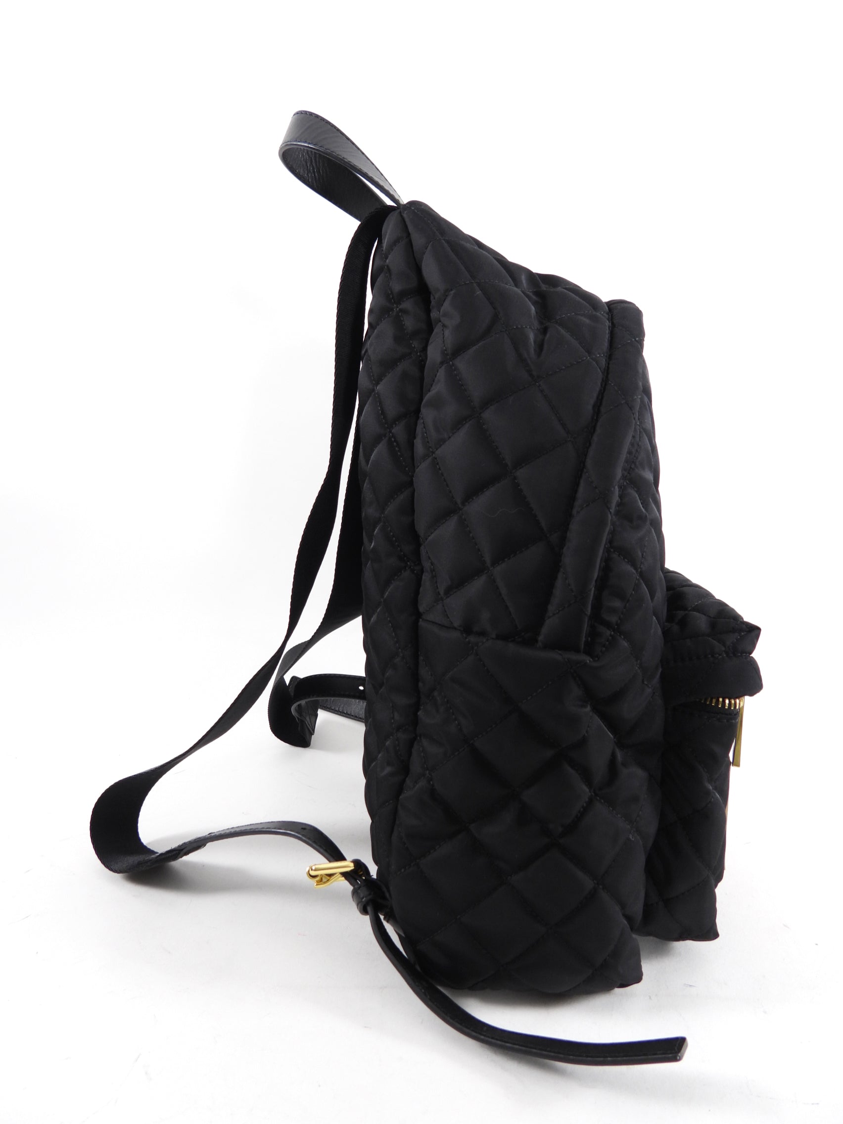 Moschino Black Nylon and Gold Vinyl Logo Zip Backpack