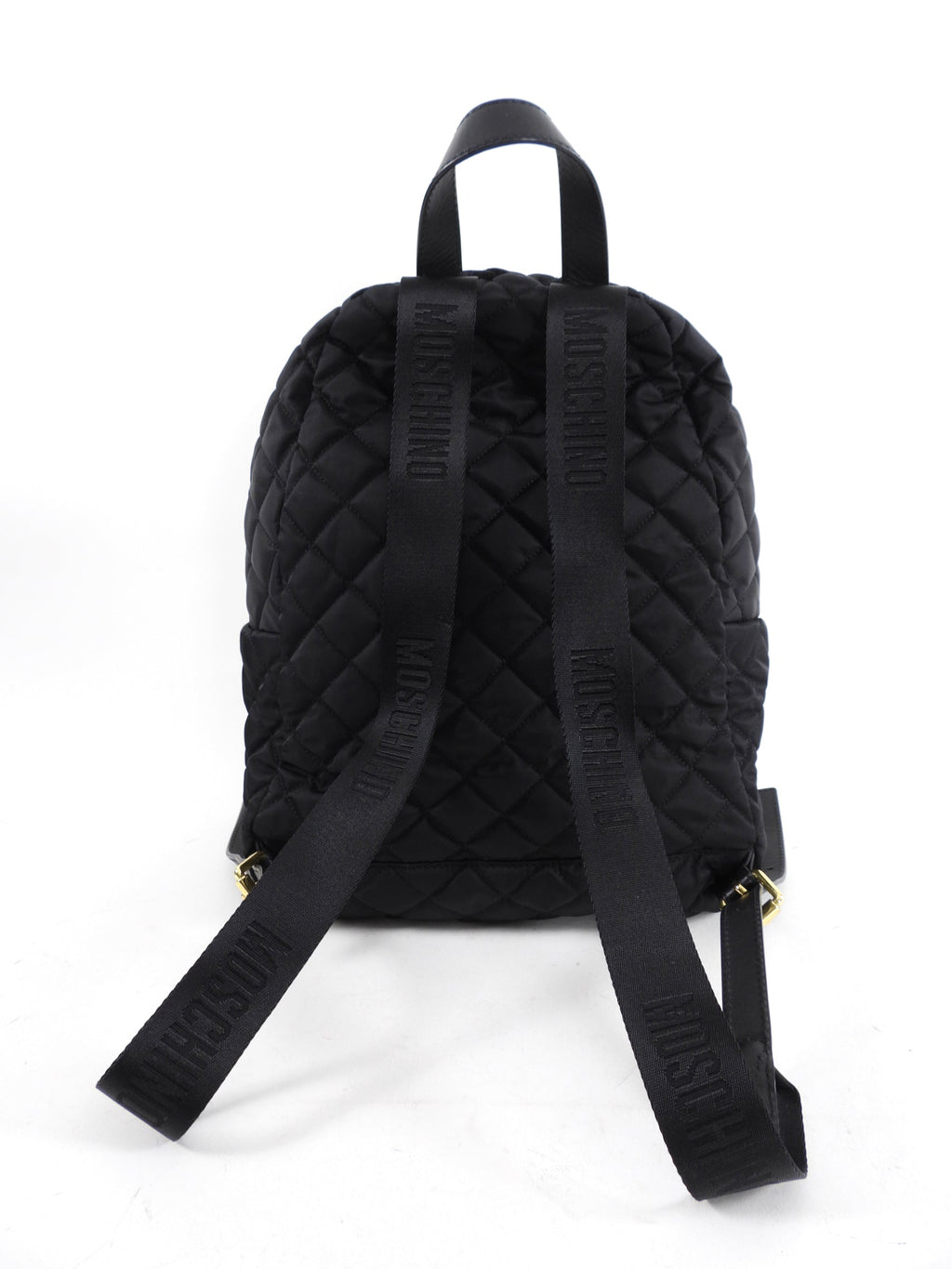 Moschino Black Nylon and Gold Vinyl Logo Zip Backpack