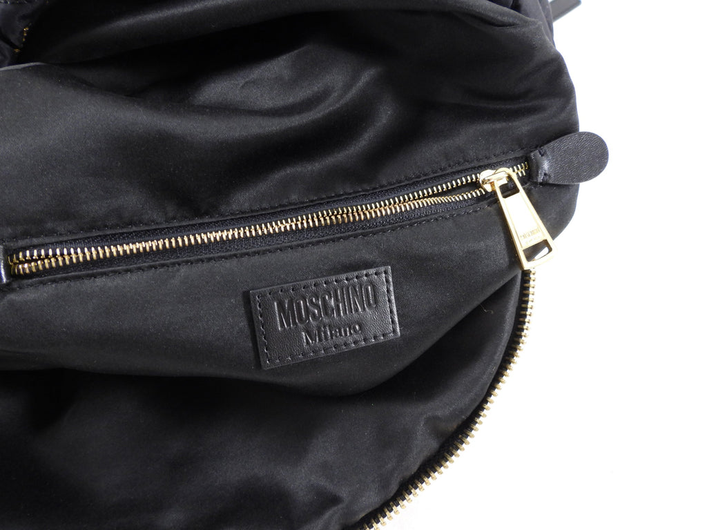 Moschino Black Nylon and Gold Vinyl Logo Zip Backpack