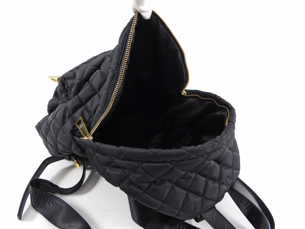 Moschino Black Nylon and Gold Vinyl Logo Zip Backpack