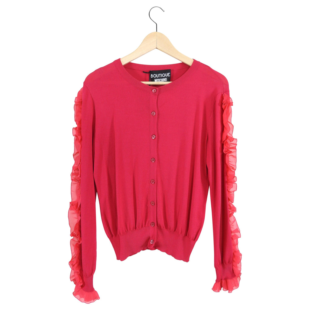 Moschino Boutique Cherry Pink Knit Ruffle igan - IT42 / USA 6