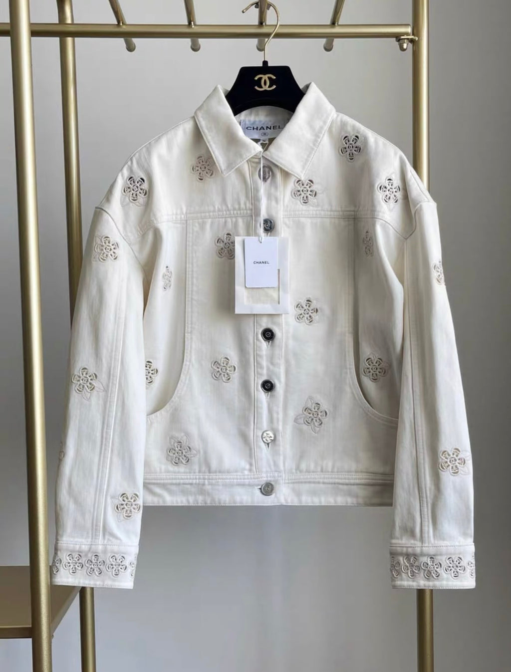 CHANEL Flower Patterns Casual Style Denim Logo Jackets