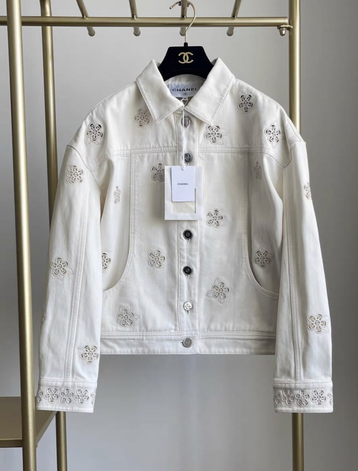 CHANEL Flower Patterns Casual Style Denim Logo Jackets