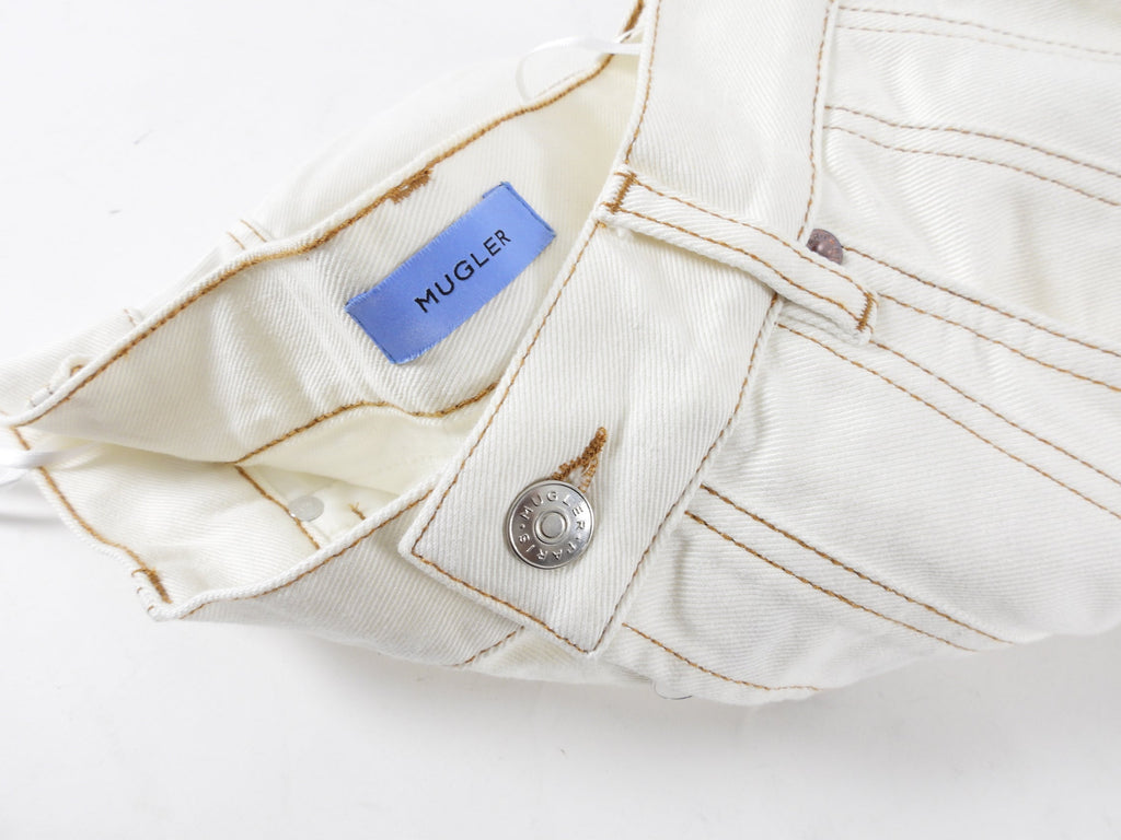 Mugler Cream Seamed Twist Denim Jeans - FR38 / USA 6