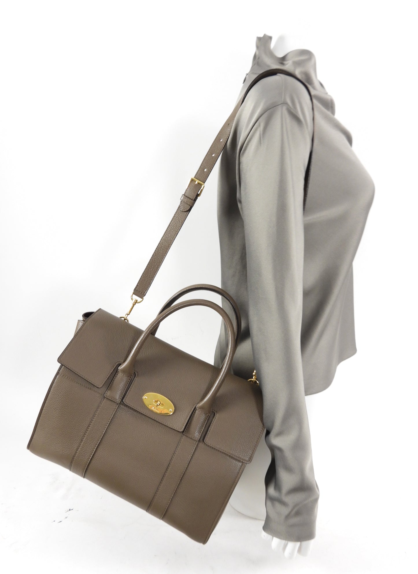 Mulberry Taupe Grained Leather Bayswater Bag With Strap
