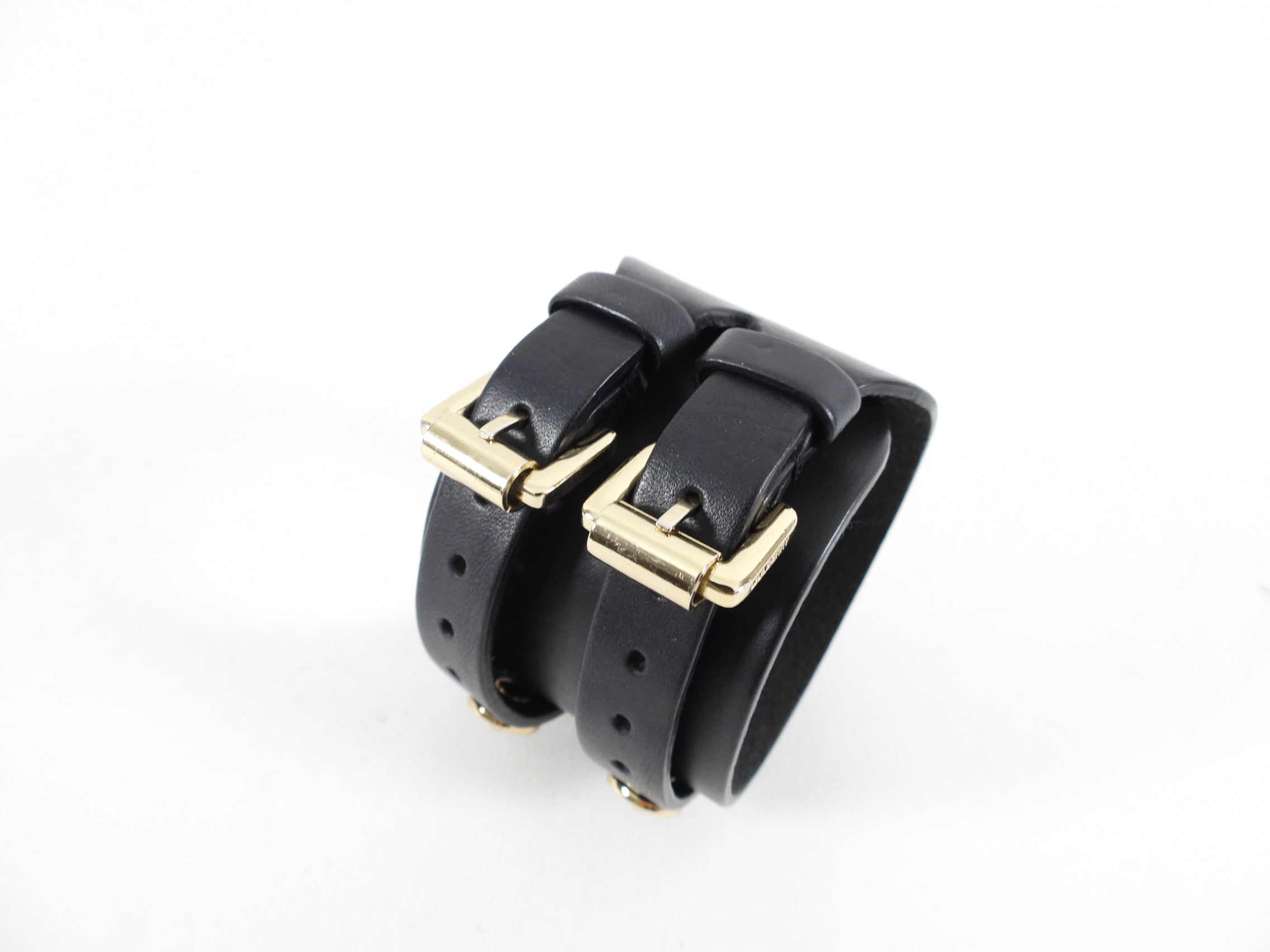 Mulberry Black Leather and Gold Studded Cuff Bracelet