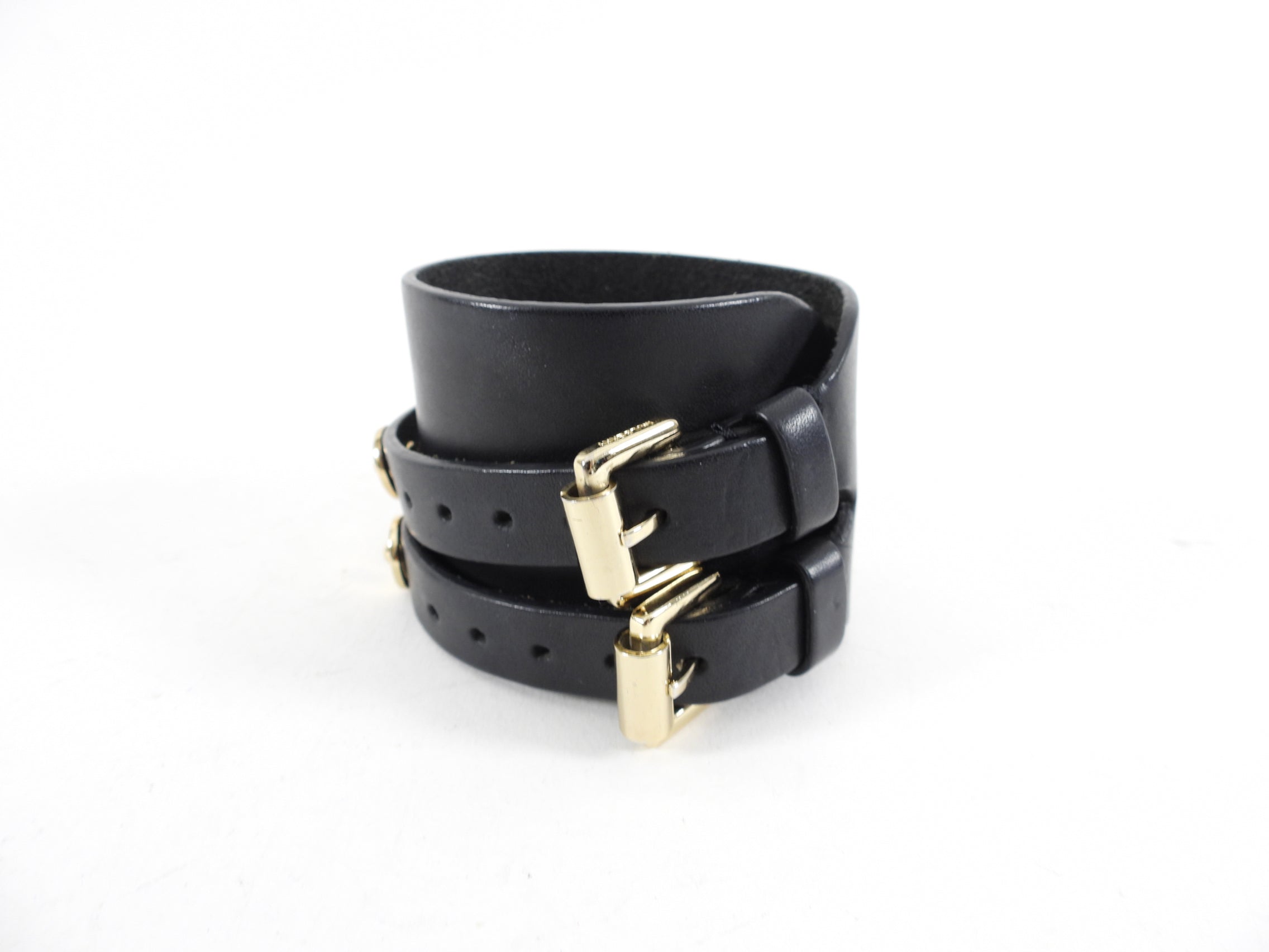 Mulberry Black Leather and Gold Studded Cuff Bracelet