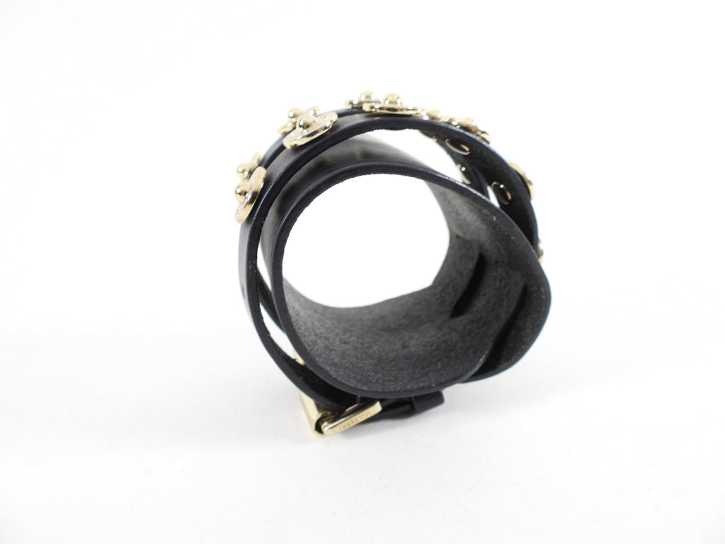 Mulberry Black Leather and Gold Studded Cuff Bracelet