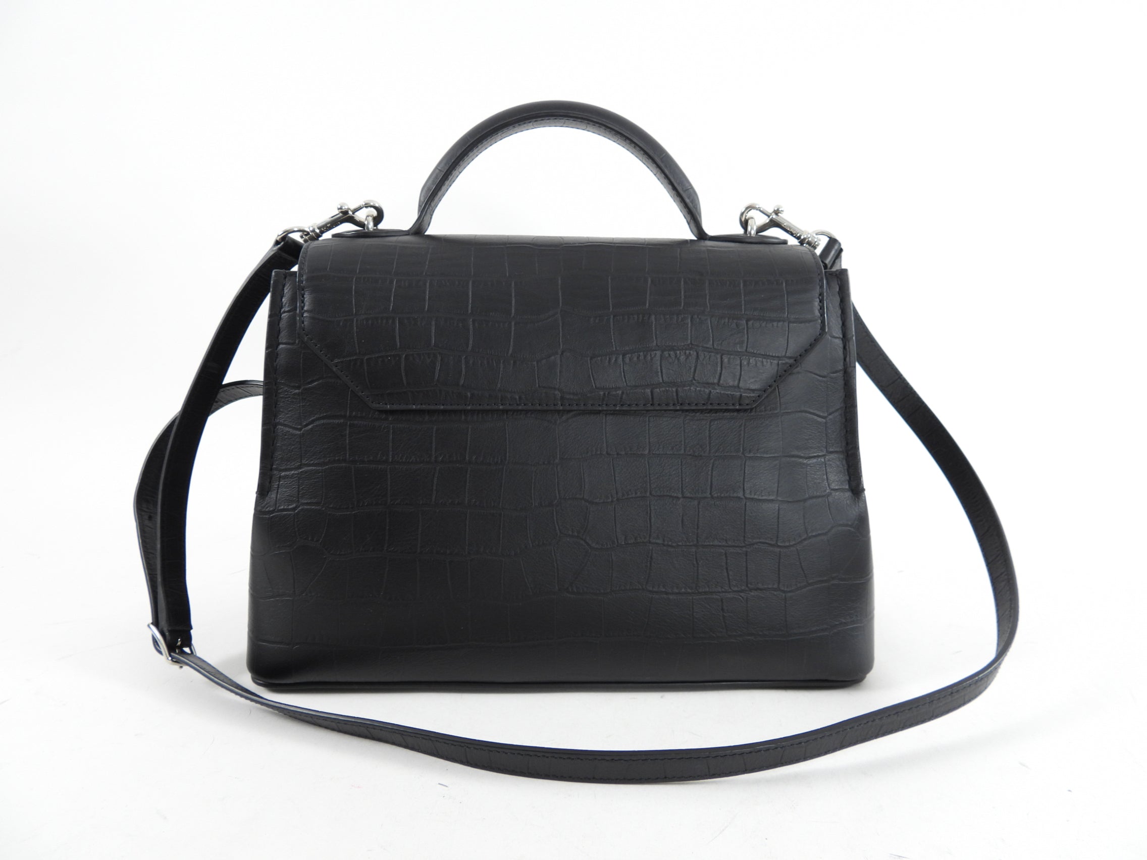 Mulberry Black Matte Croc Embossed Leather Seaton Small Two Way Bag