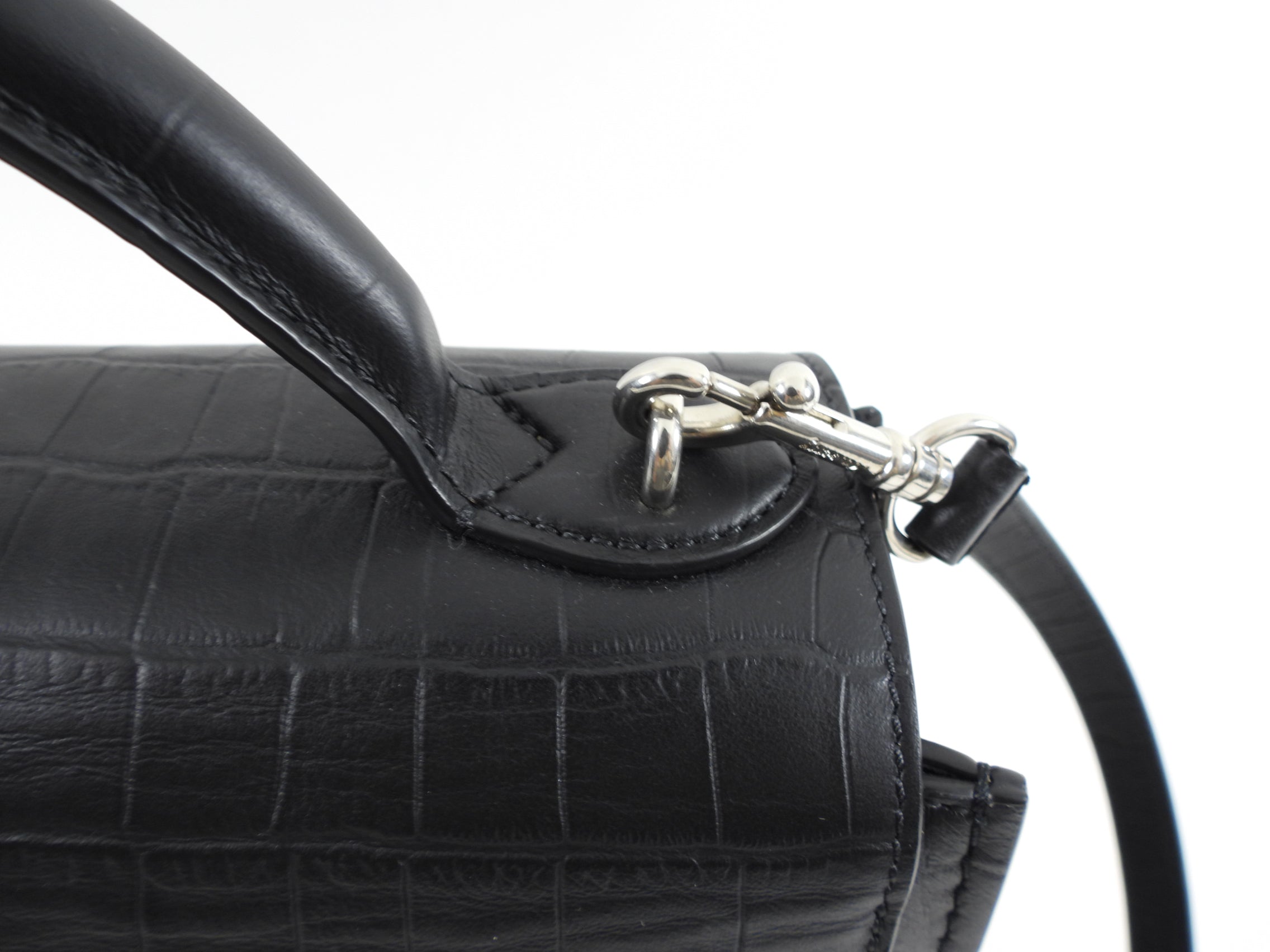 Mulberry Black Matte Croc Embossed Leather Seaton Small Two Way Bag