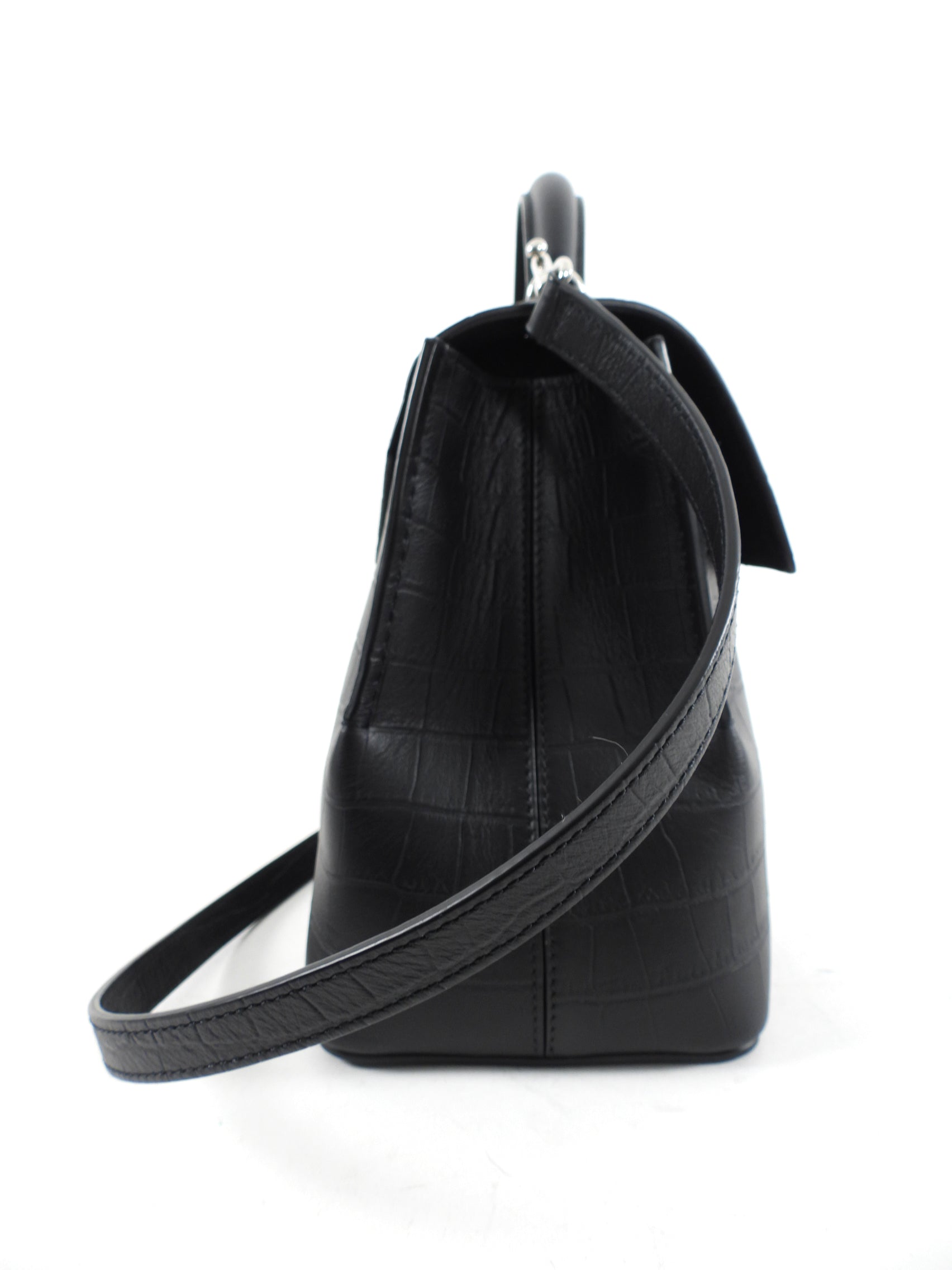 Mulberry Black Matte Croc Embossed Leather Seaton Small Two Way Bag