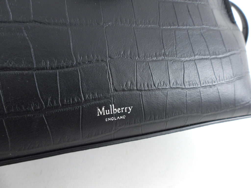 Mulberry Black Matte Croc Embossed Leather Seaton Small Two Way Bag