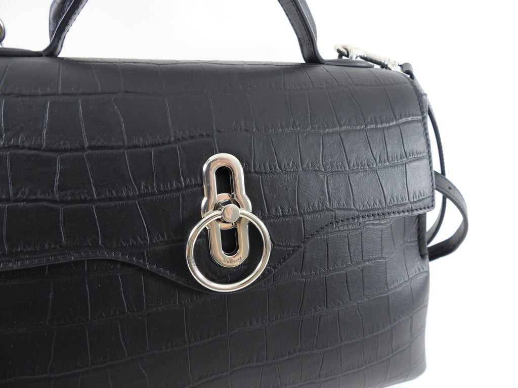 Mulberry Black Matte Croc Embossed Leather Seaton Small Two Way Bag