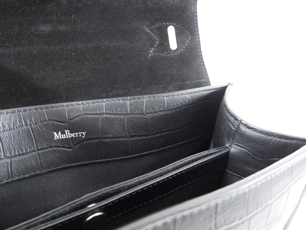 Mulberry Black Matte Croc Embossed Leather Seaton Small Two Way Bag