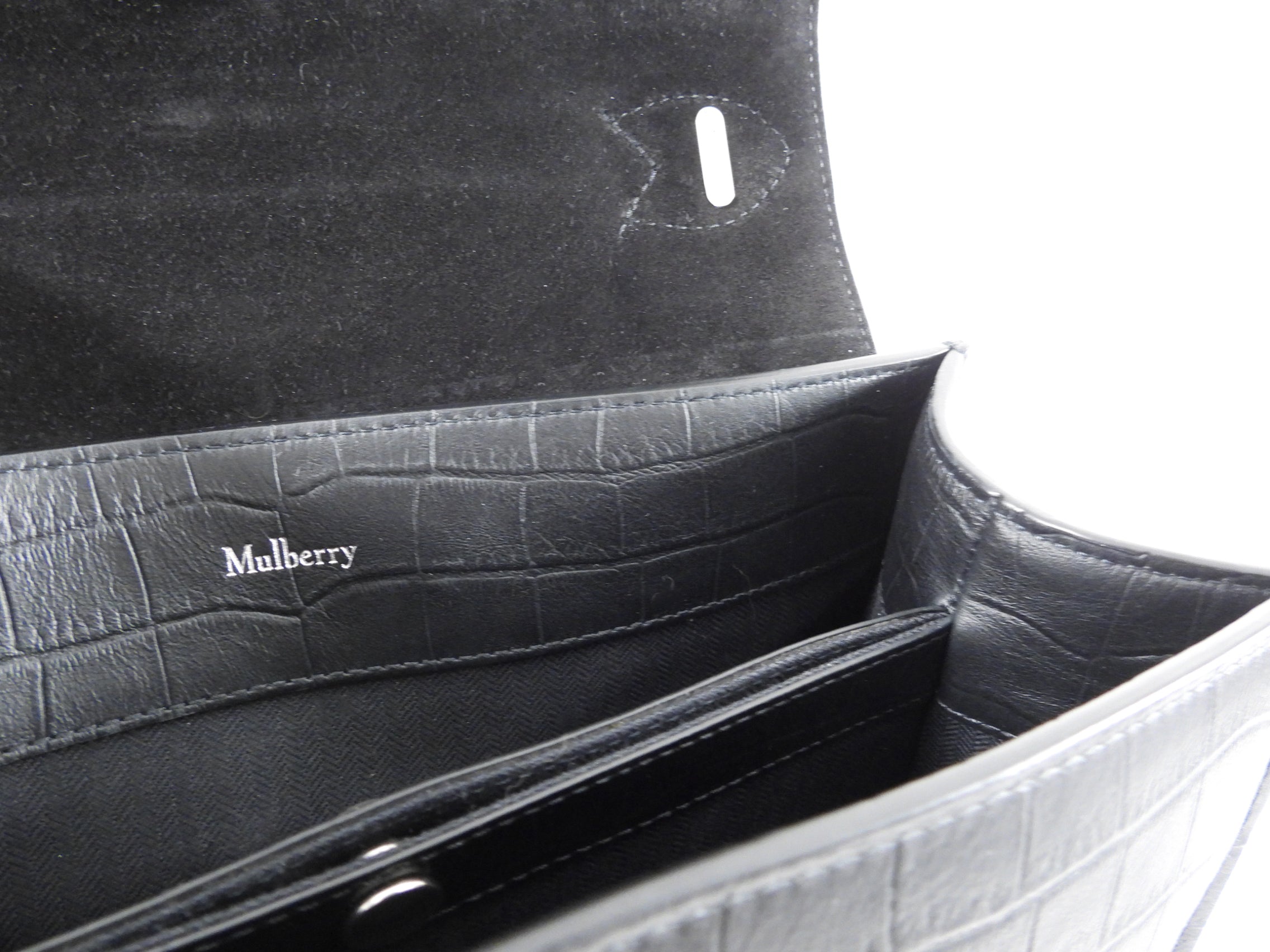 Mulberry Black Matte Croc Embossed Leather Seaton Small Two Way Bag
