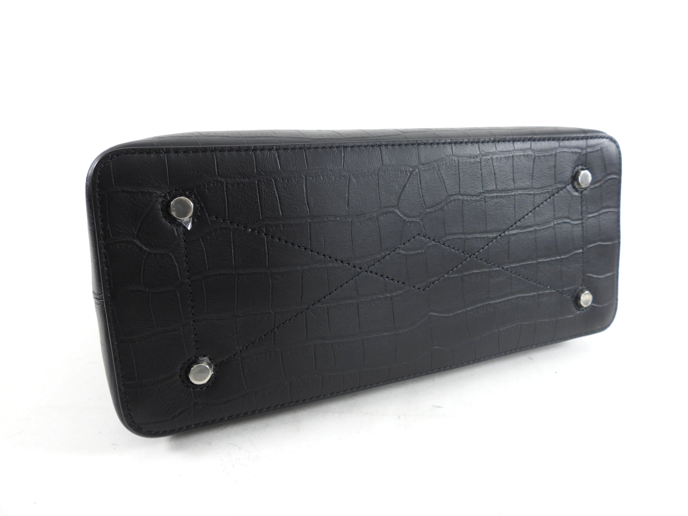 Mulberry Black Matte Croc Embossed Leather Seaton Small Two Way Bag