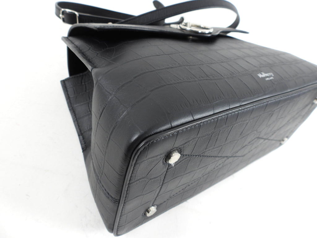 Mulberry Black Matte Croc Embossed Leather Seaton Small Two Way Bag