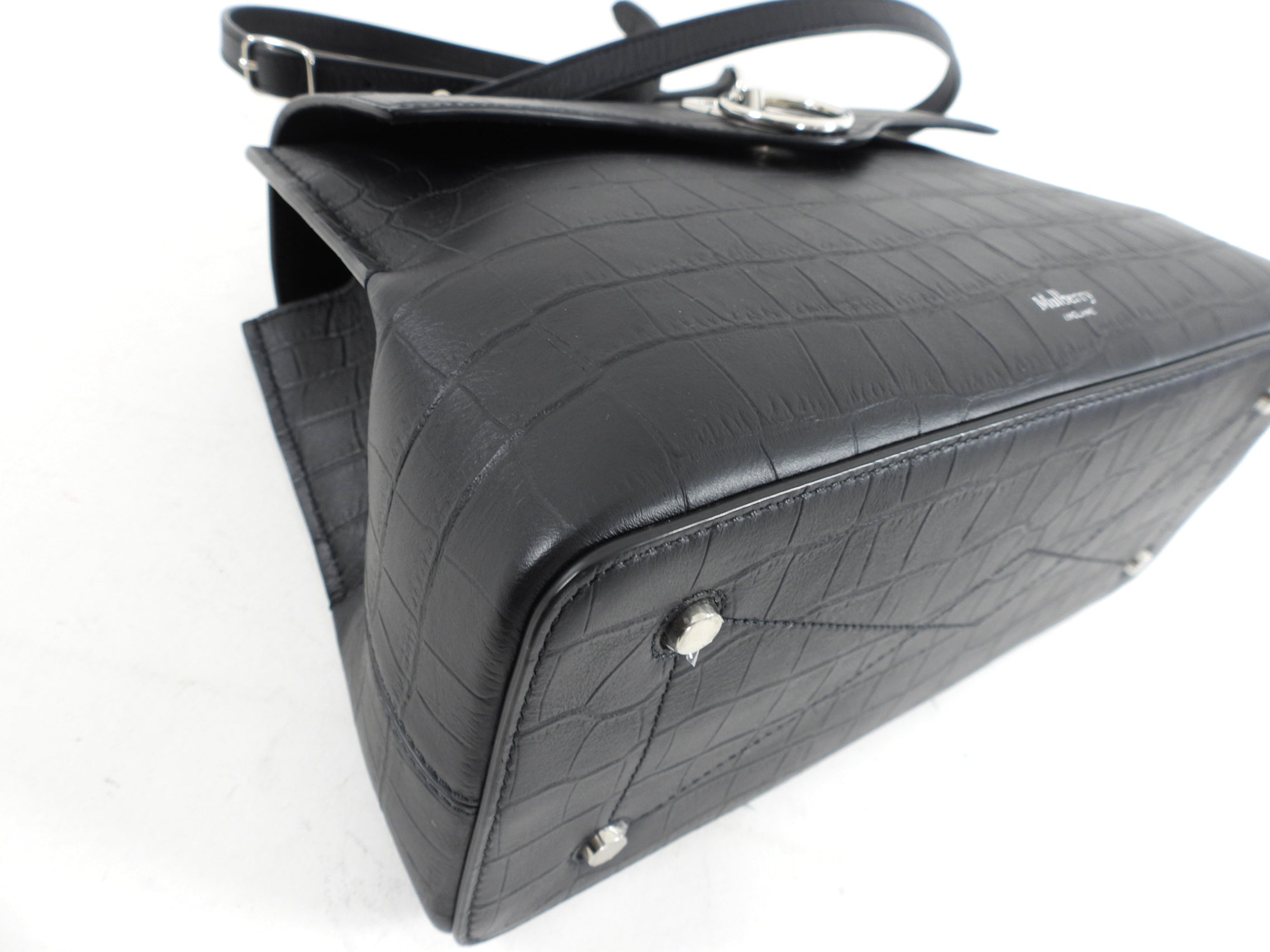 Mulberry Black Matte Croc Embossed Leather Seaton Small Two Way Bag