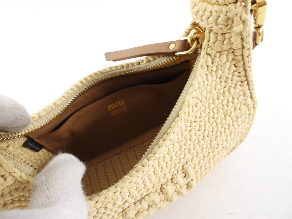 Miu Miu Wander Natural Raffia Crochet Crossbody Bag