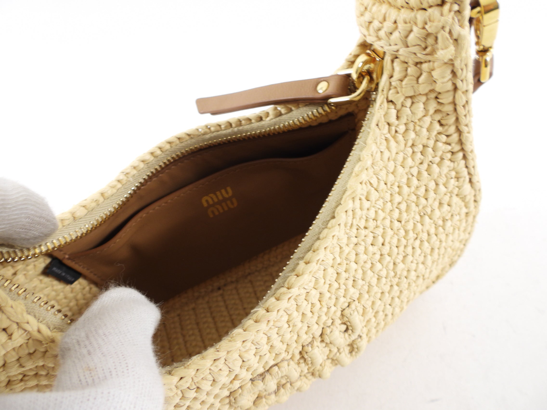 Miu Miu Wander Natural Raffia Crochet Crossbody Bag