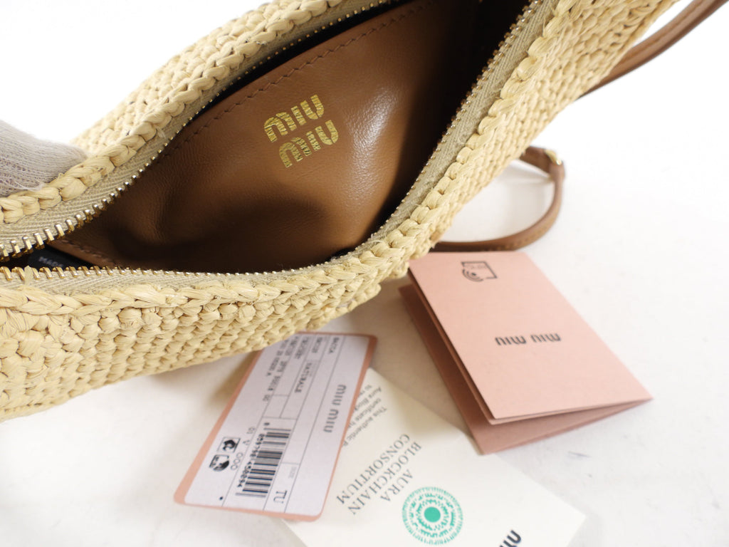 Miu Miu Wander Natural Raffia Crochet Crossbody Bag