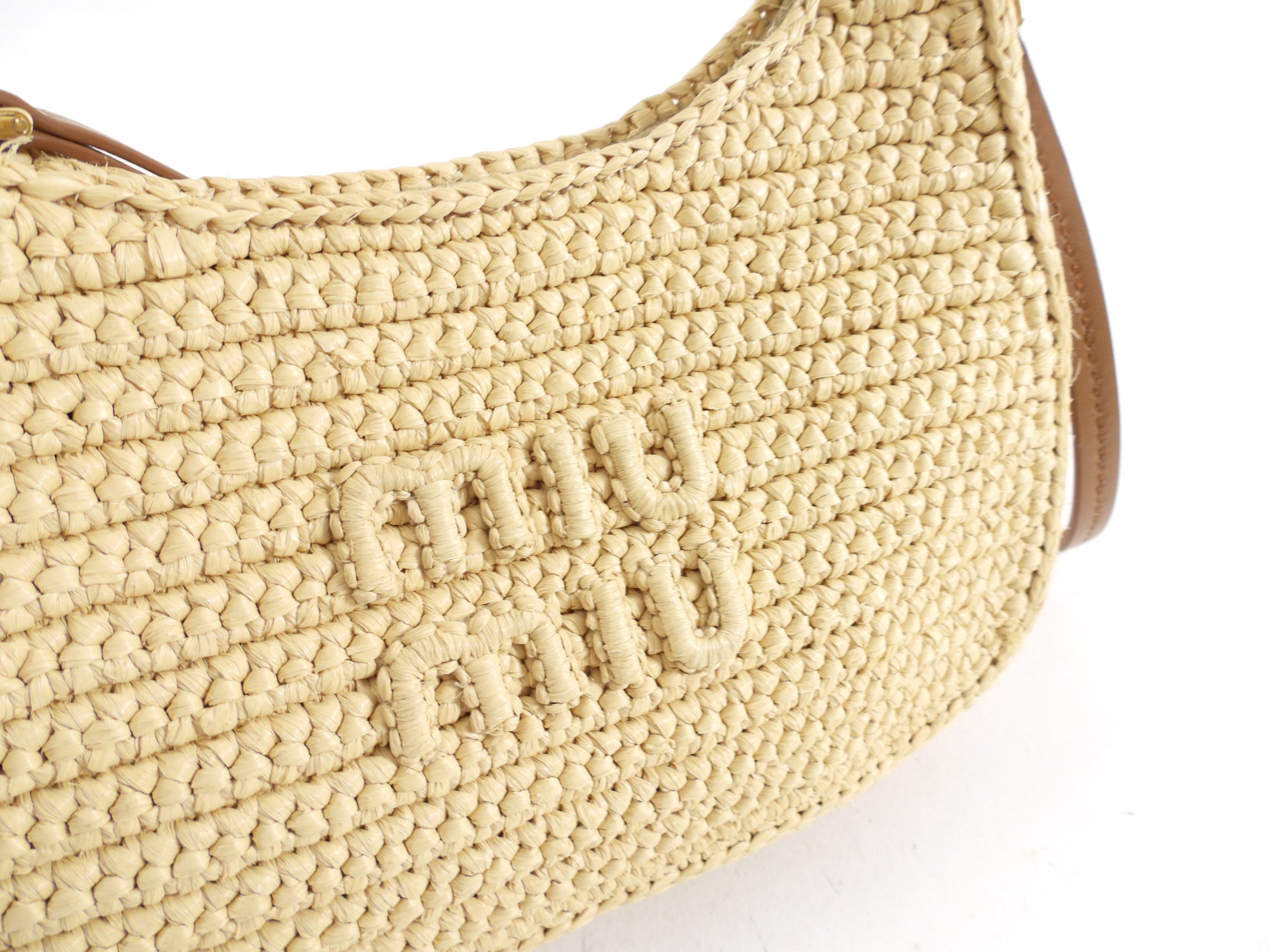 Miu Miu Wander Natural Raffia Crochet Crossbody Bag