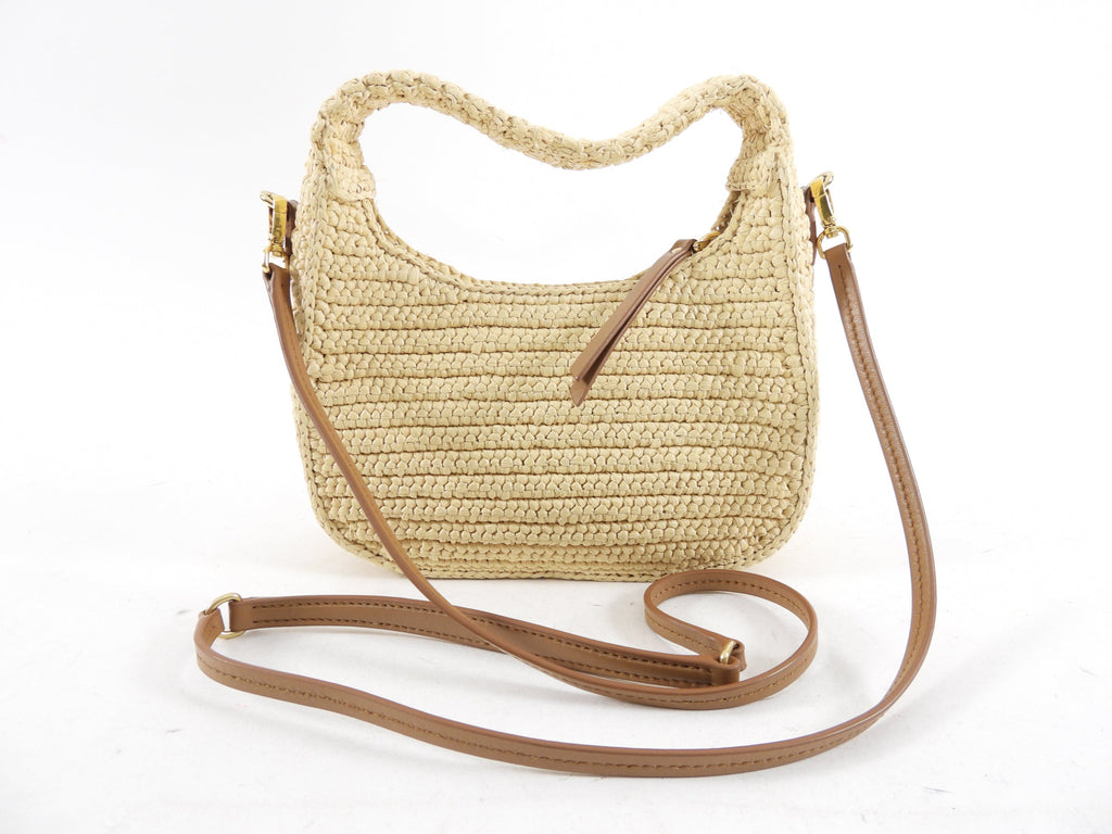 Miu Miu Wander Natural Raffia Crochet Crossbody Bag