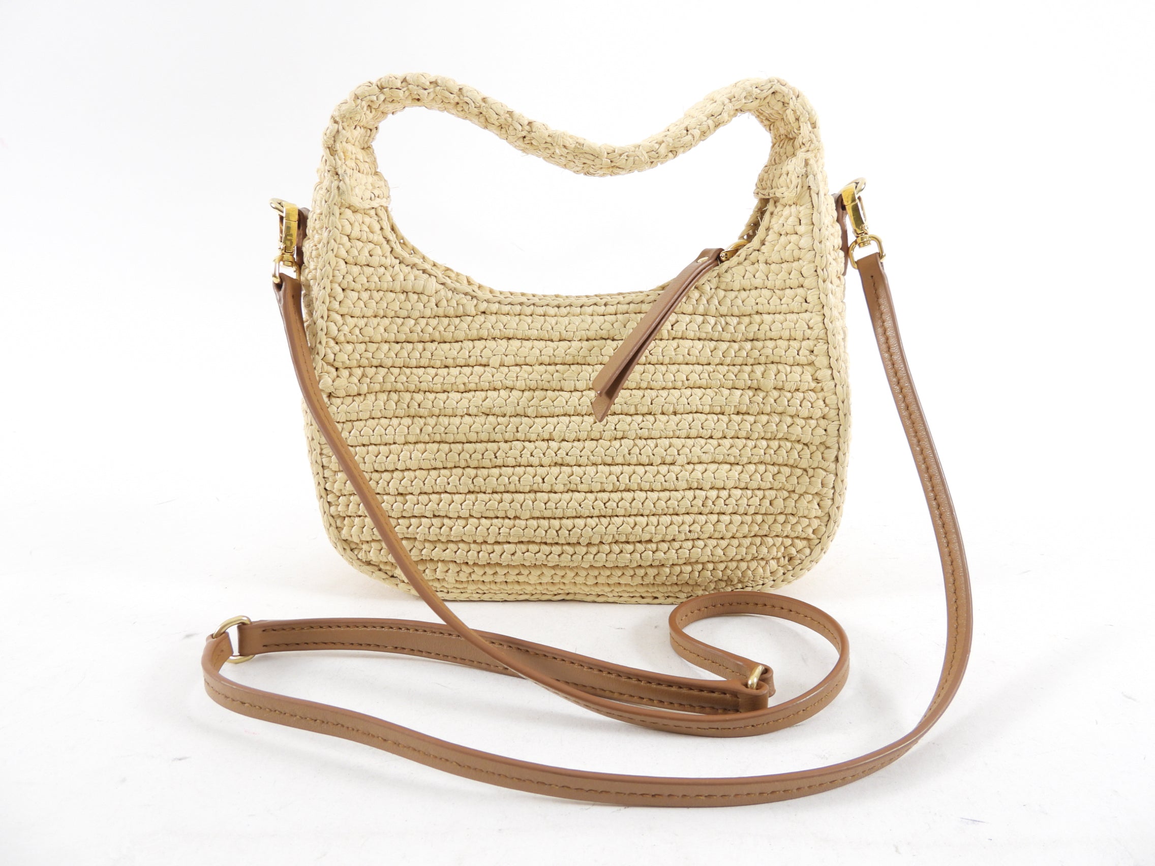 Miu Miu Wander Natural Raffia Crochet Crossbody Bag