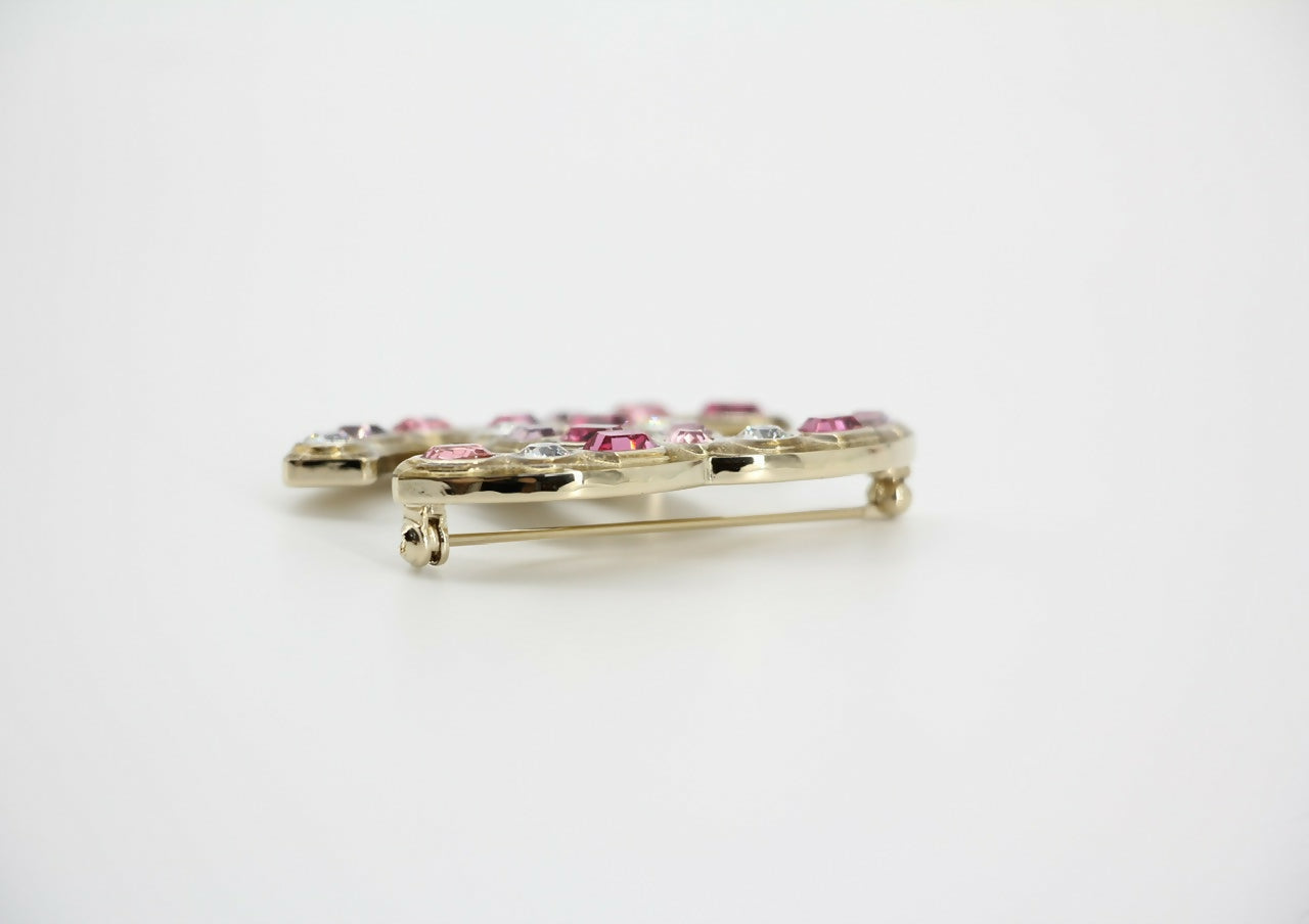 Chanel B19C Rhinestone Pink and Light Pink CC Mark Brooch