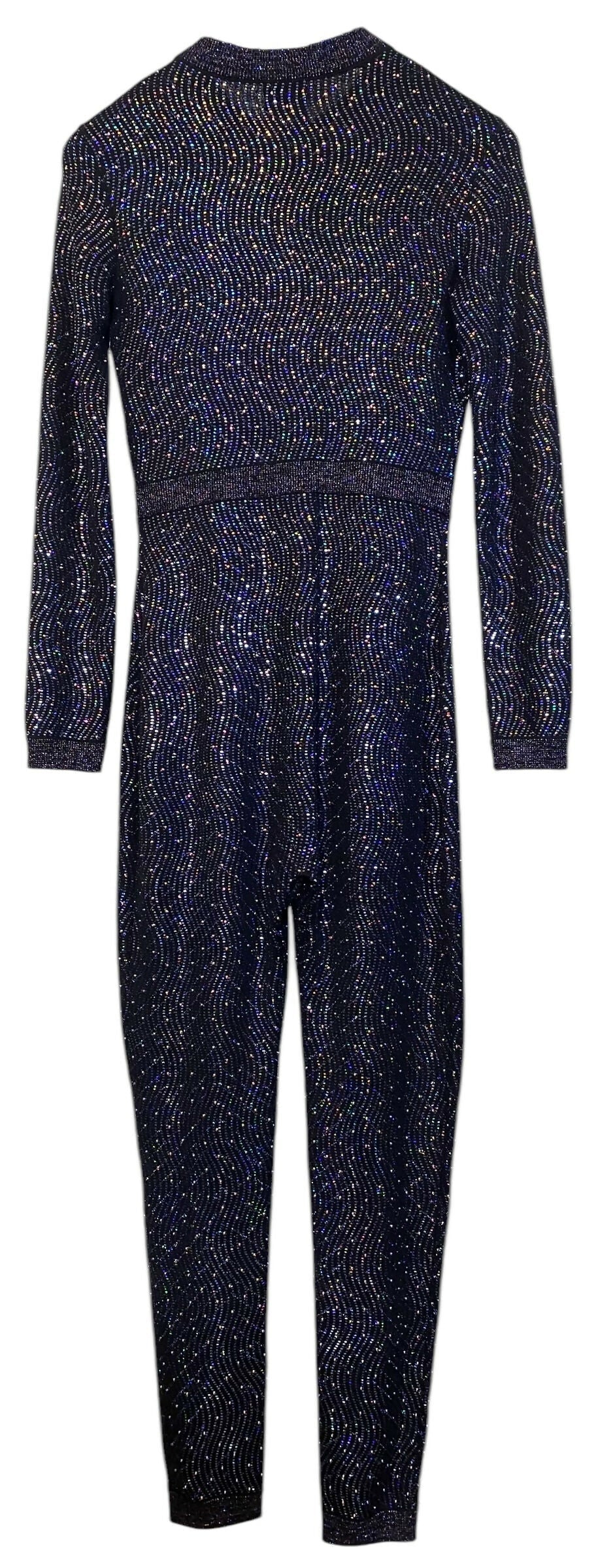 Stunning Chanel 21K Beaded Crystal Sequin Navy Black Iridescent Jumpsuit FR 36