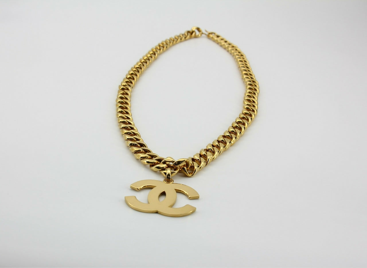Chanel Vintage 93P Gold-plated Large CC Wave Rotating Lock Long Waist Chain