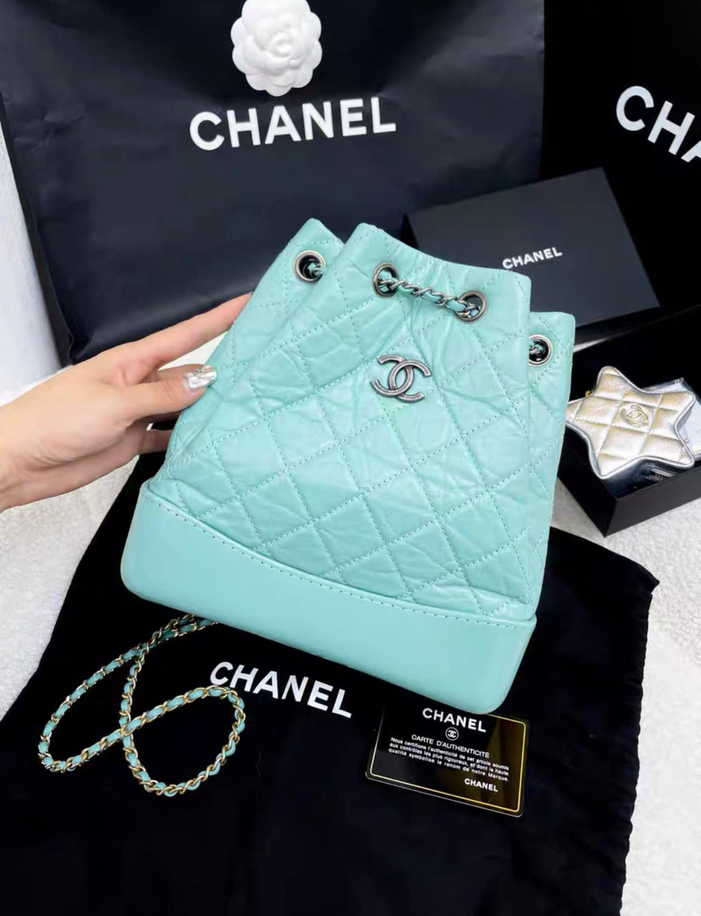 Chanel blue hobo backpack