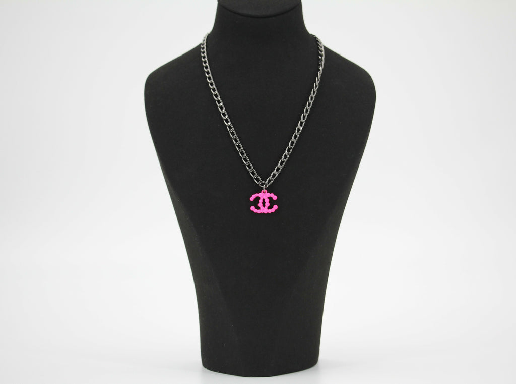 Chanel Vintage 04A Resin Fluorescent Pink CC Necklace