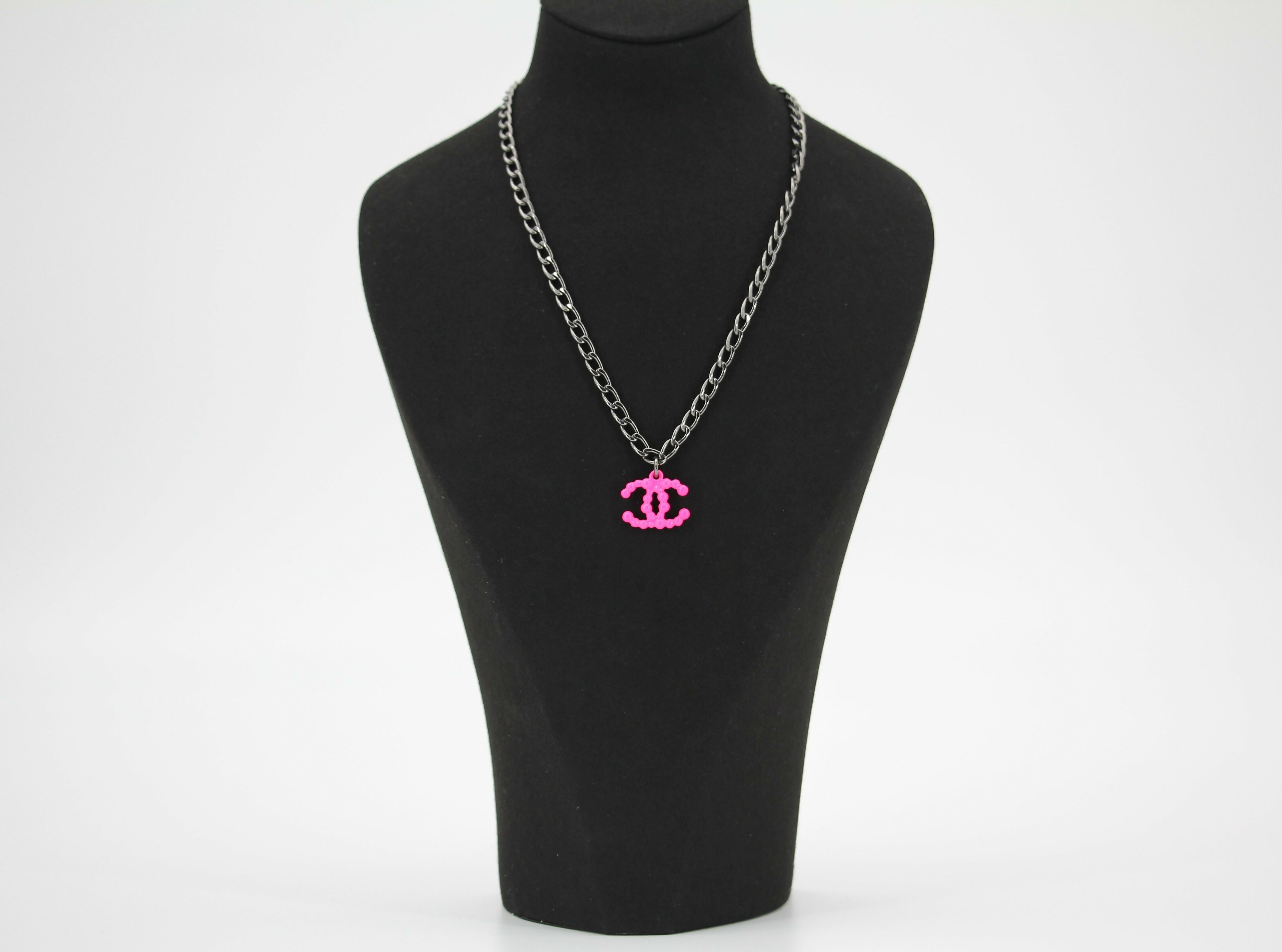 Chanel Vintage 04A Resin Fluorescent Pink CC Necklace