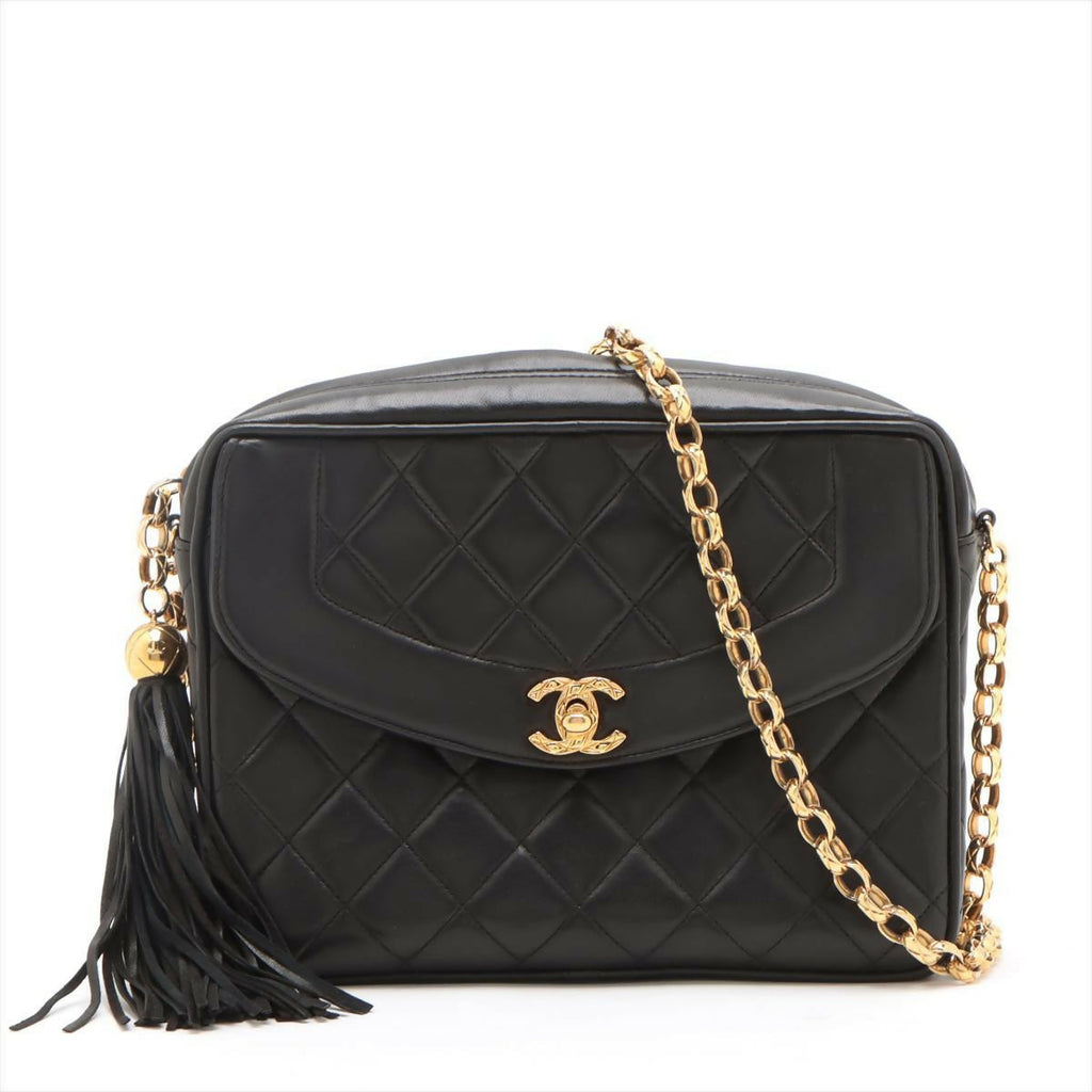 Chanel Vintage Black Mini Lambskin Tassel Bag with Gold Hardware