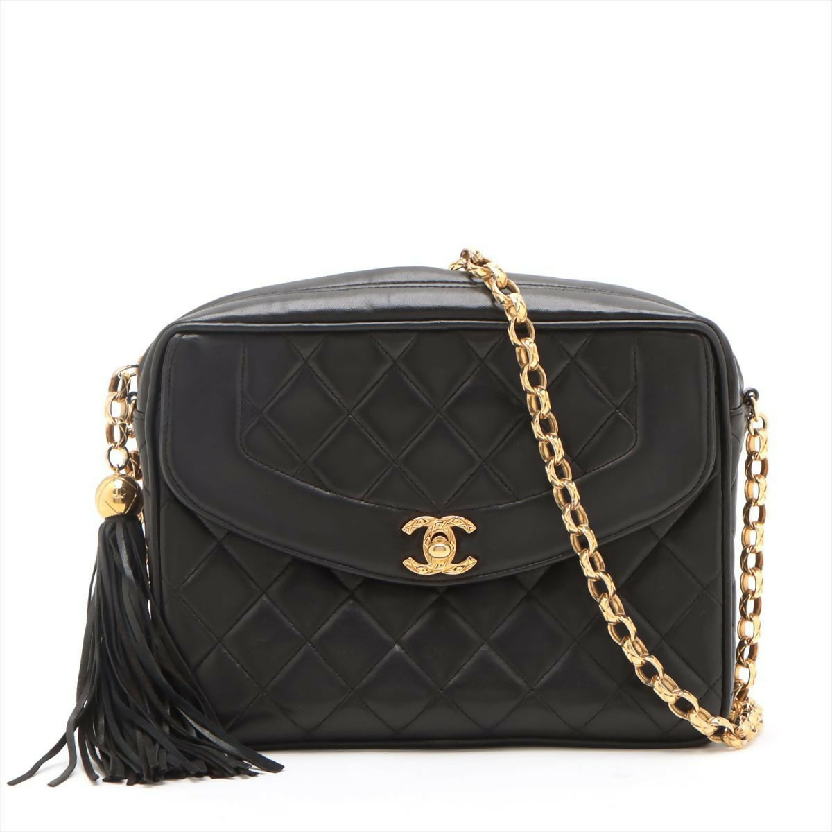 Chanel Vintage Black Mini Lambskin Tassel Bag with Gold Hardware