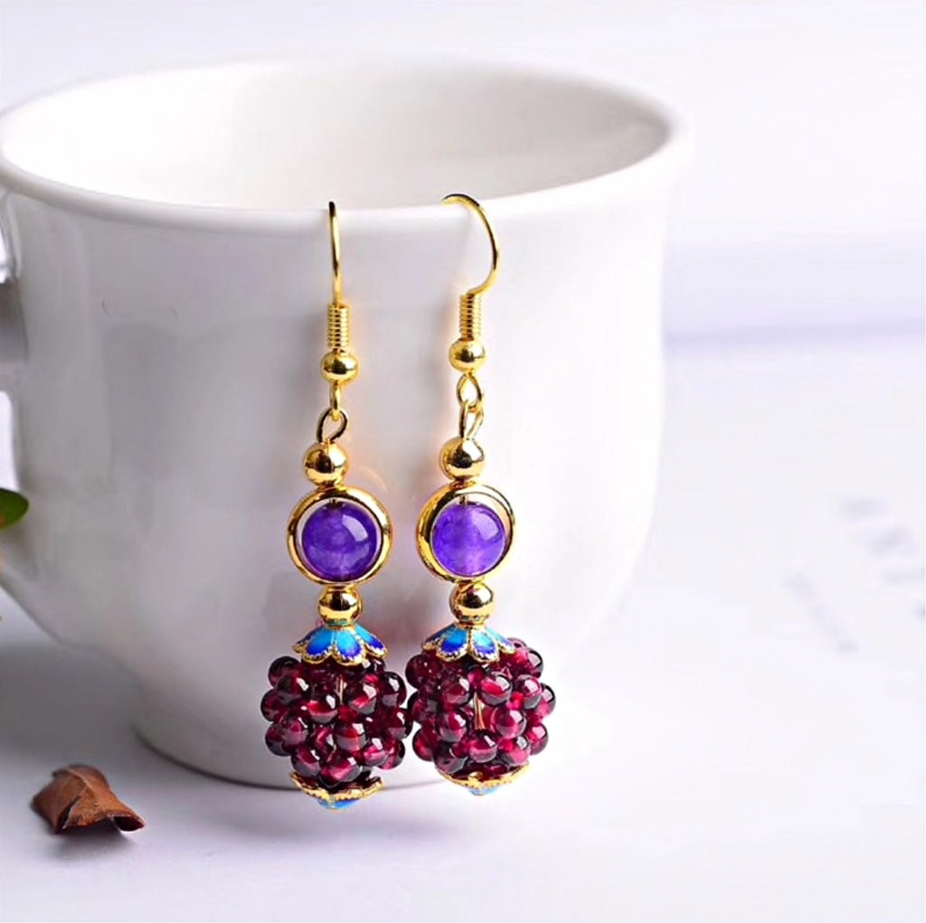 Natural Garnet Stone Pomegranate Earrings