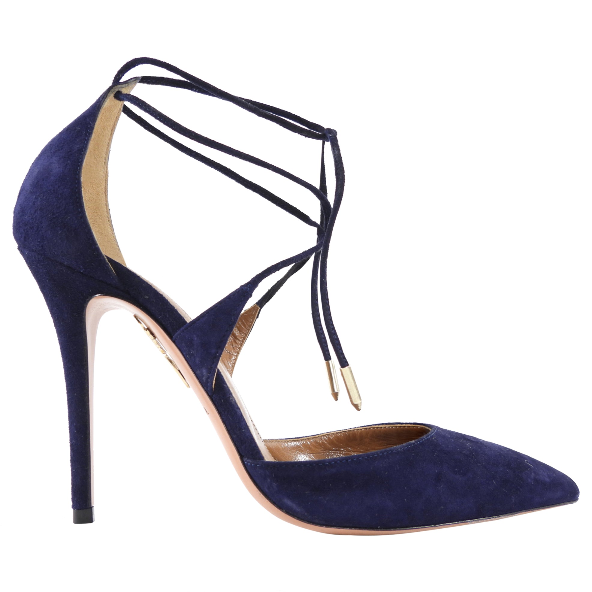Aquazzura Navy Suede Matilde Lace Up Pumps - 37