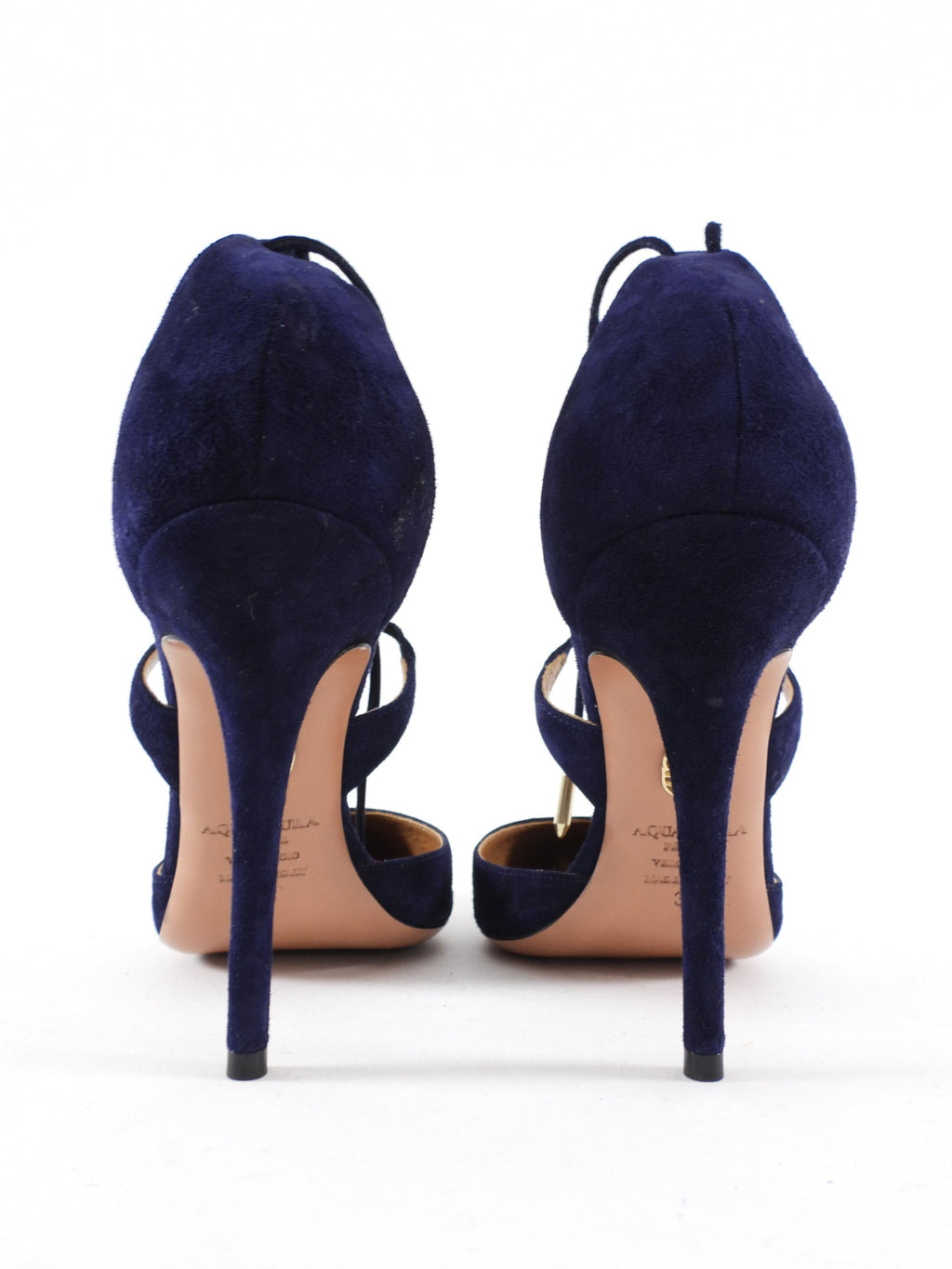Aquazzura Navy Suede Matilde Lace Up Pumps - 37